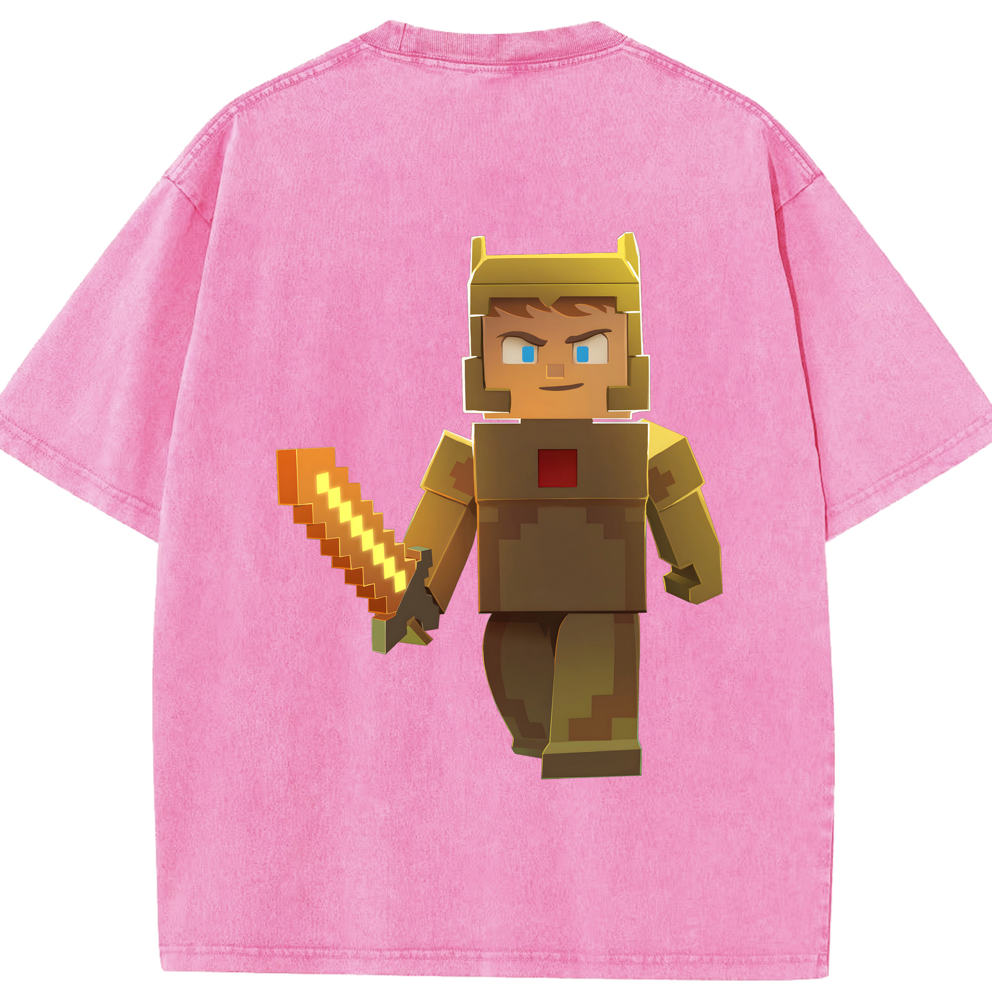 （画像用） マインクラフト ブロックの世界 Minecraft MC Block world 綿100% ヴィンテージ風 半袖Tシャツ（背面プリント）